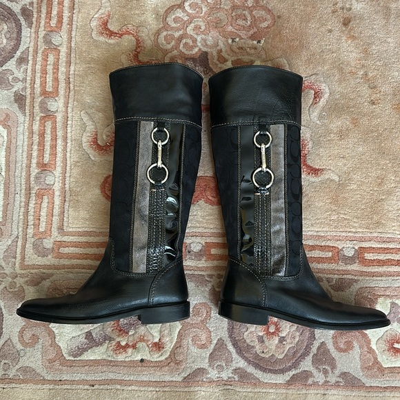 Coach ROCHELLE Pull on Signature Canvas Leather Black Riding Boots - Picture 15 of 16
